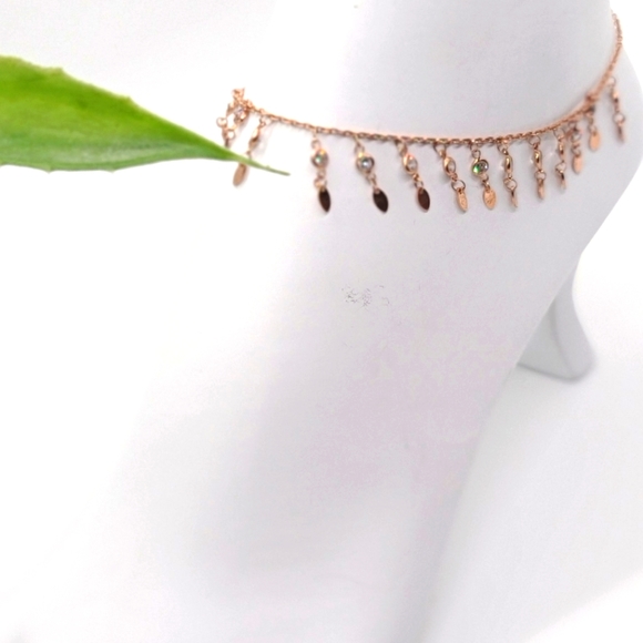 Rose Gold Color 925 Sterling Silver Anklet - Picture 2 of 6